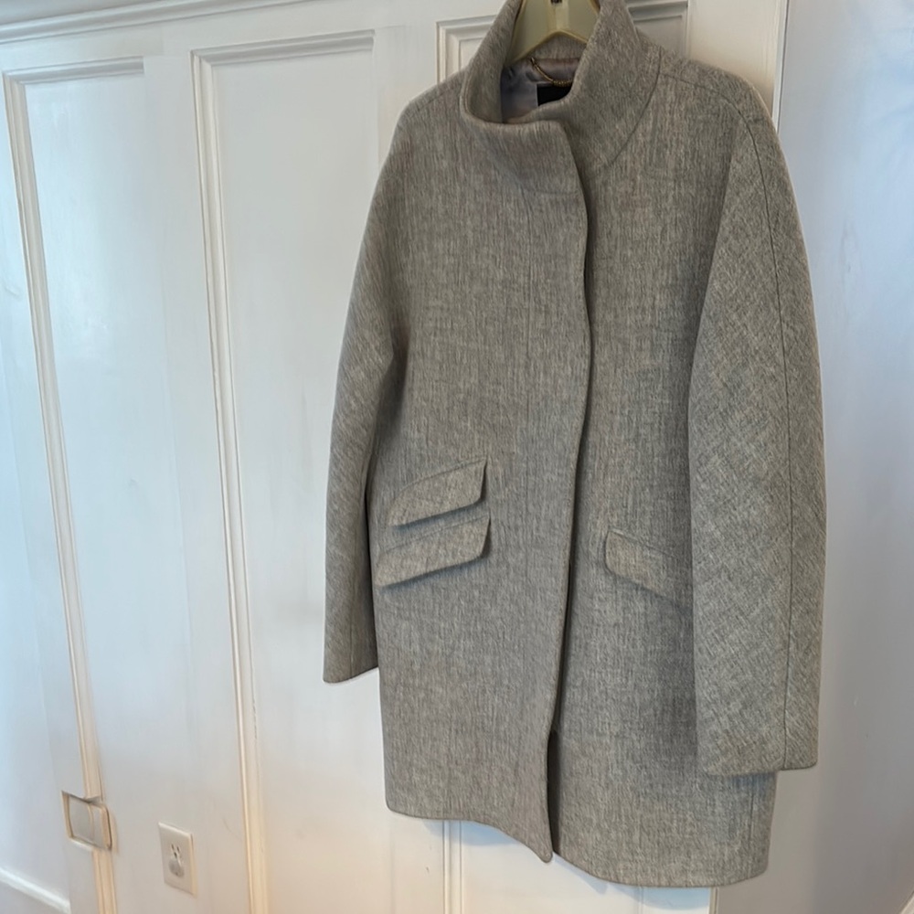 Gray Pea Coat with High Collar and Cozy Wool Blend Fabric great condition